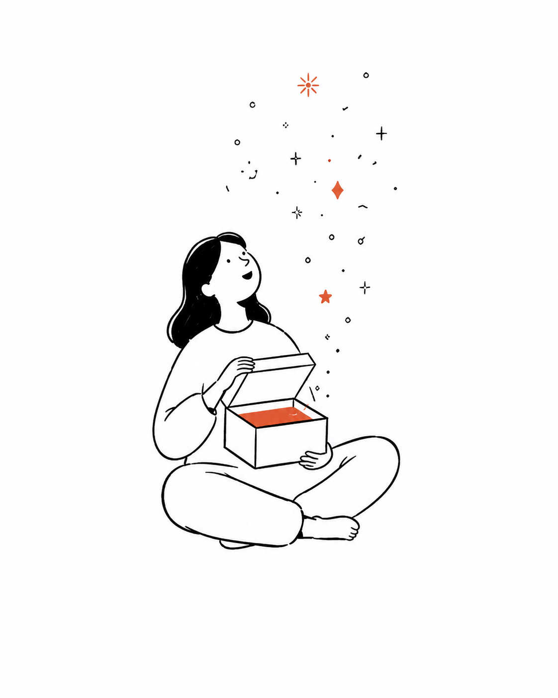 A trainee opens a box filled with a small orange glow and sparks.